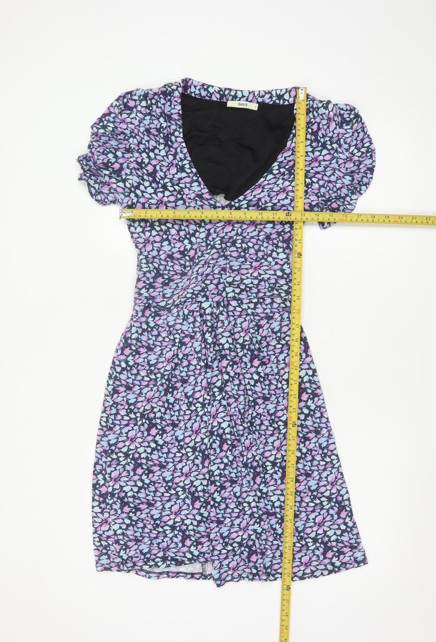 Oasis Women’s Blue Floral Wrap Dress Short Sleeve Size M