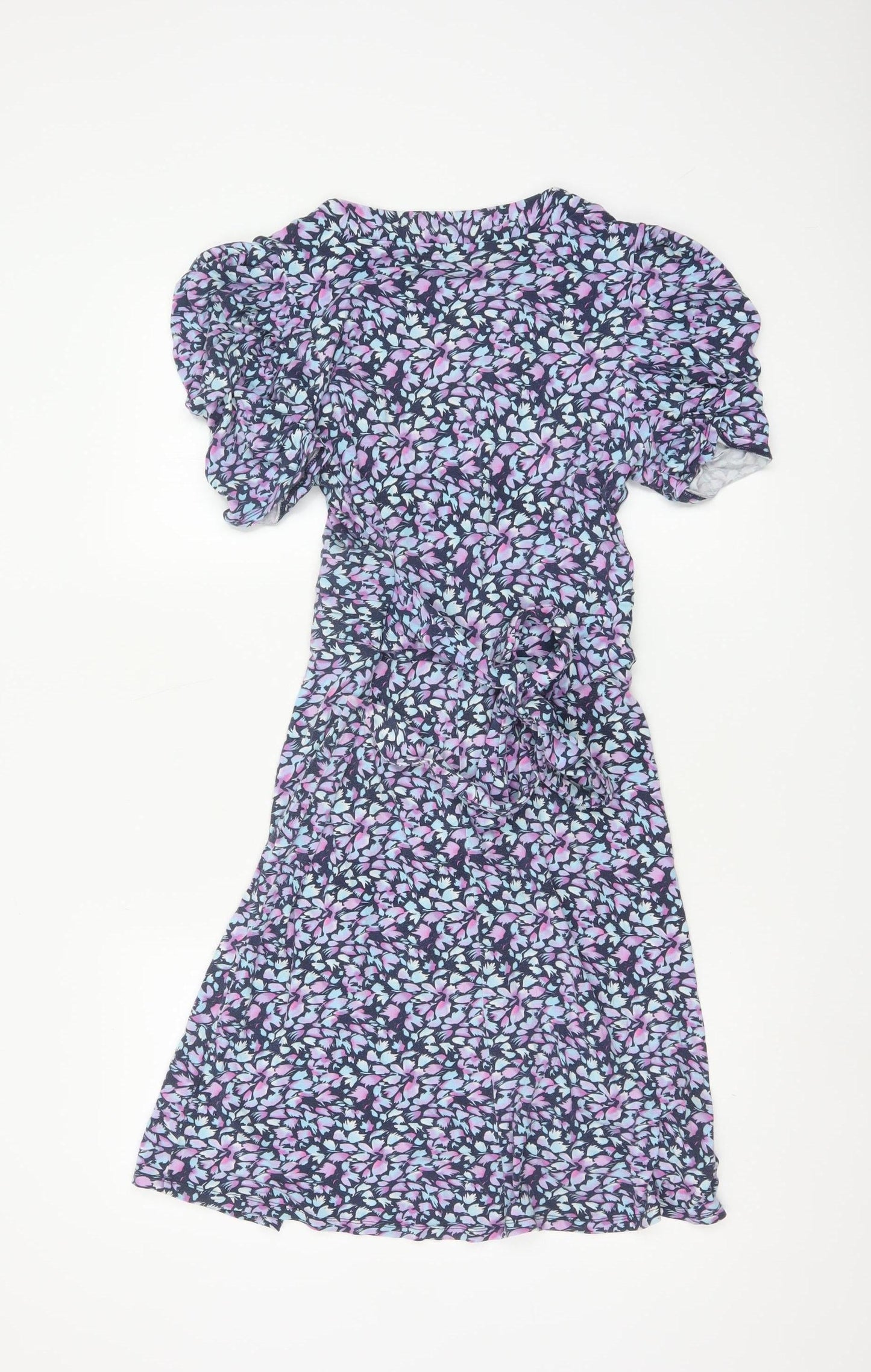 Oasis Women’s Blue Floral Wrap Dress Short Sleeve Size M