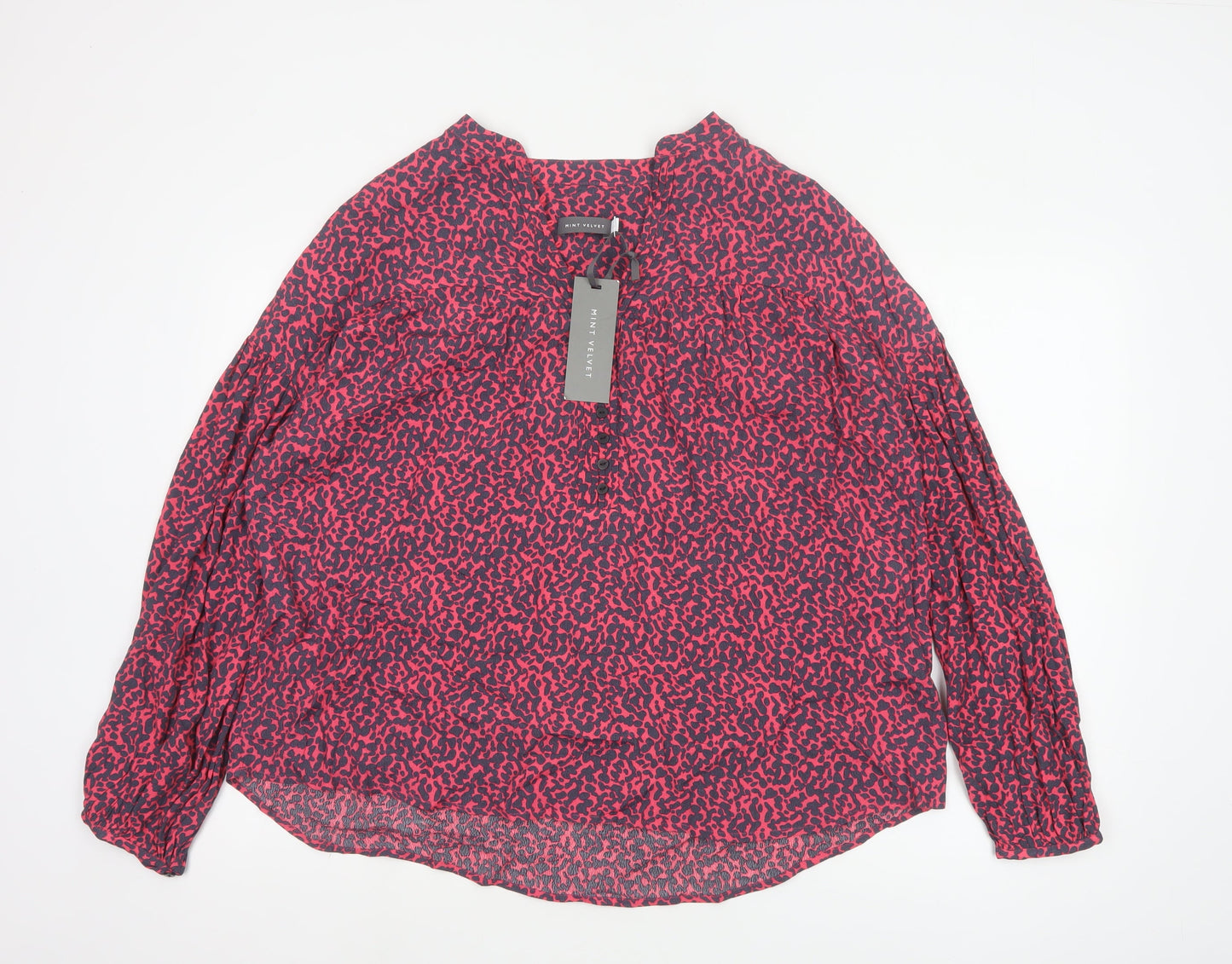 Mint Velvet Women’s Pink Animal Print Long Sleeve Viscose Tunic Blouse Size L