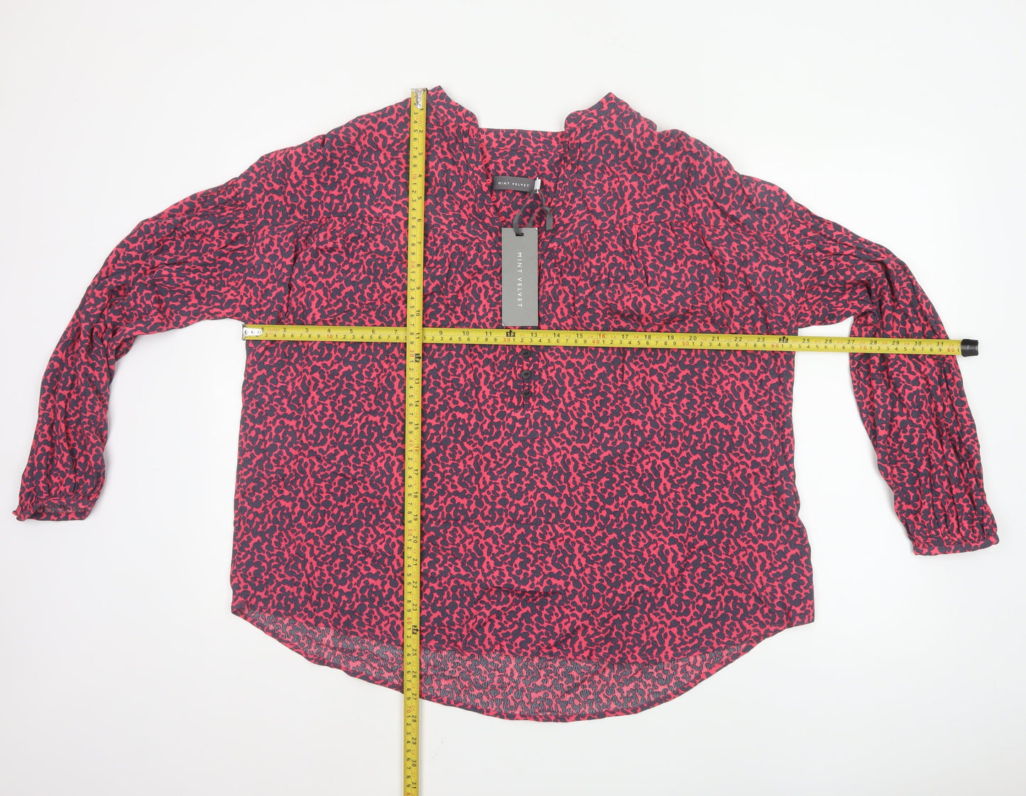 Mint Velvet Women’s Pink Animal Print Long Sleeve Viscose Tunic Blouse Size L