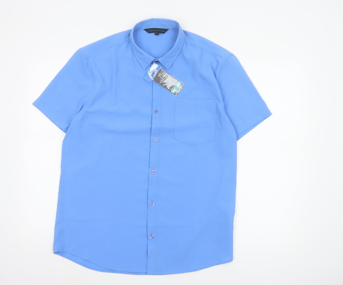 Charles Norton Mens Blue Short Sleeve Button-Up Shirt Medium