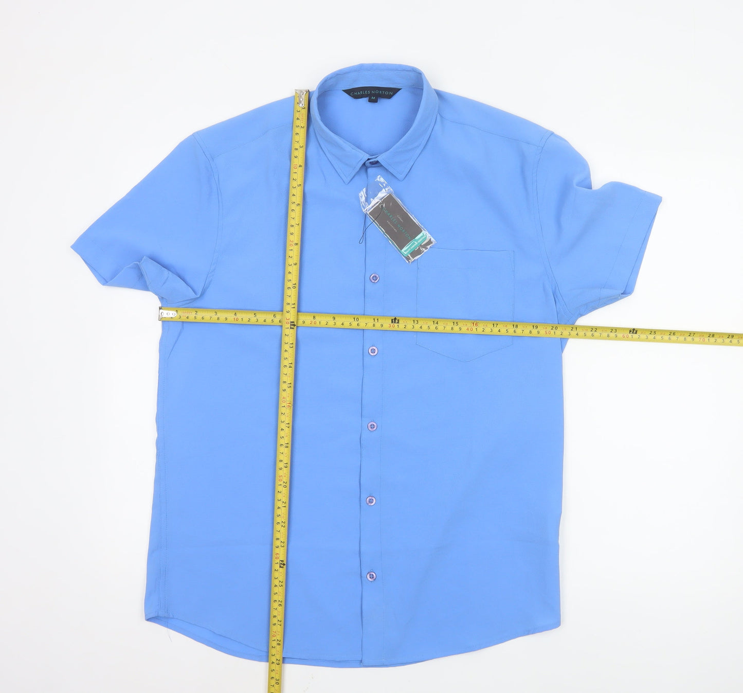 Charles Norton Mens Blue Short Sleeve Button-Up Shirt Medium