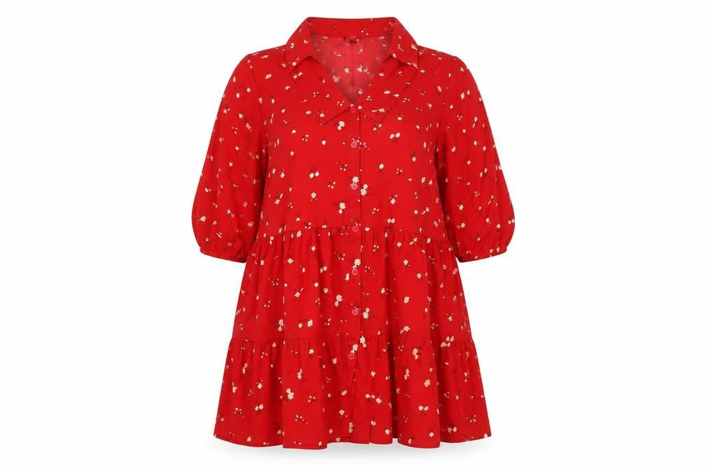 Simply Be Women Red Floral Button-Up Tunic Top Size 22