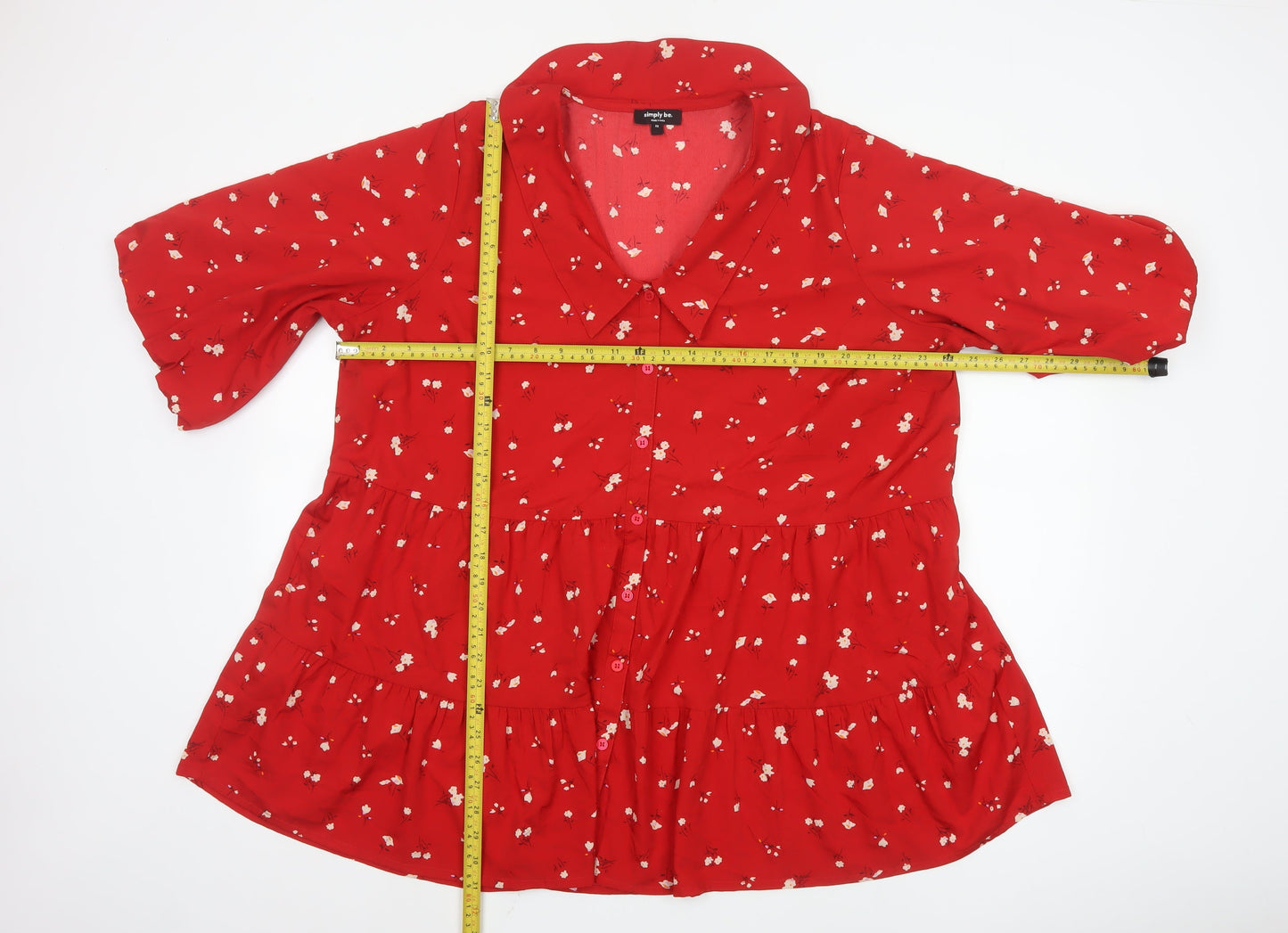 Simply Be Women Red Floral Button-Up Tunic Top Size 22