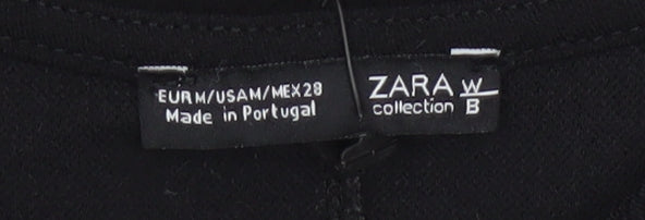 Zara Women Black Embroidered Shift Dress Size 10 Short Sleeve