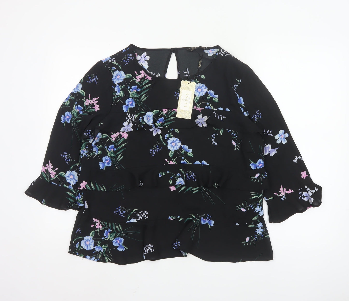 Lipsy Womens Black Floral Ruffle Tunic Blouse UK 16