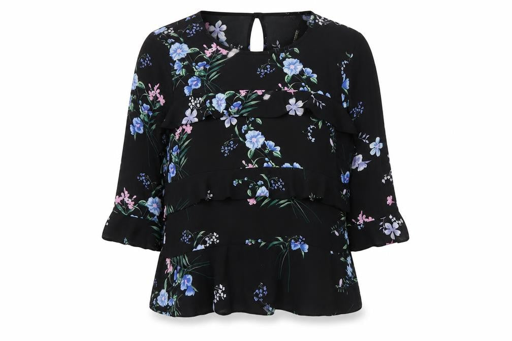 Lipsy Womens Black Floral Ruffle Tunic Blouse UK 16