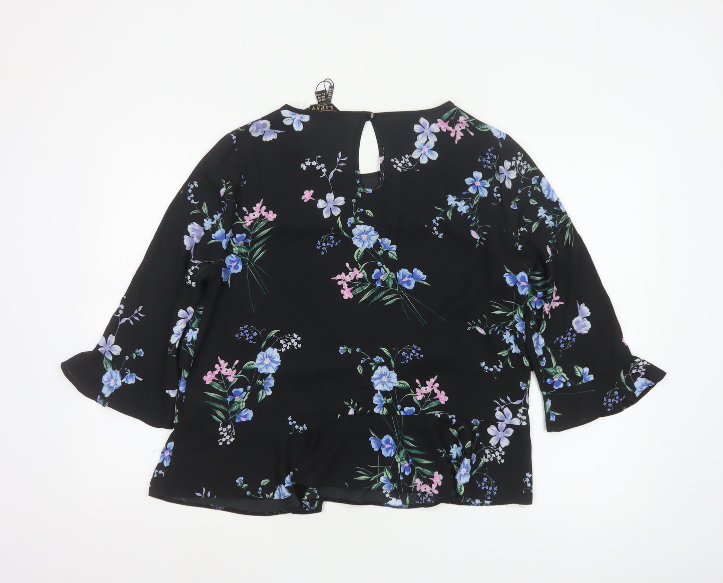 Lipsy Womens Black Floral Ruffle Tunic Blouse UK 16