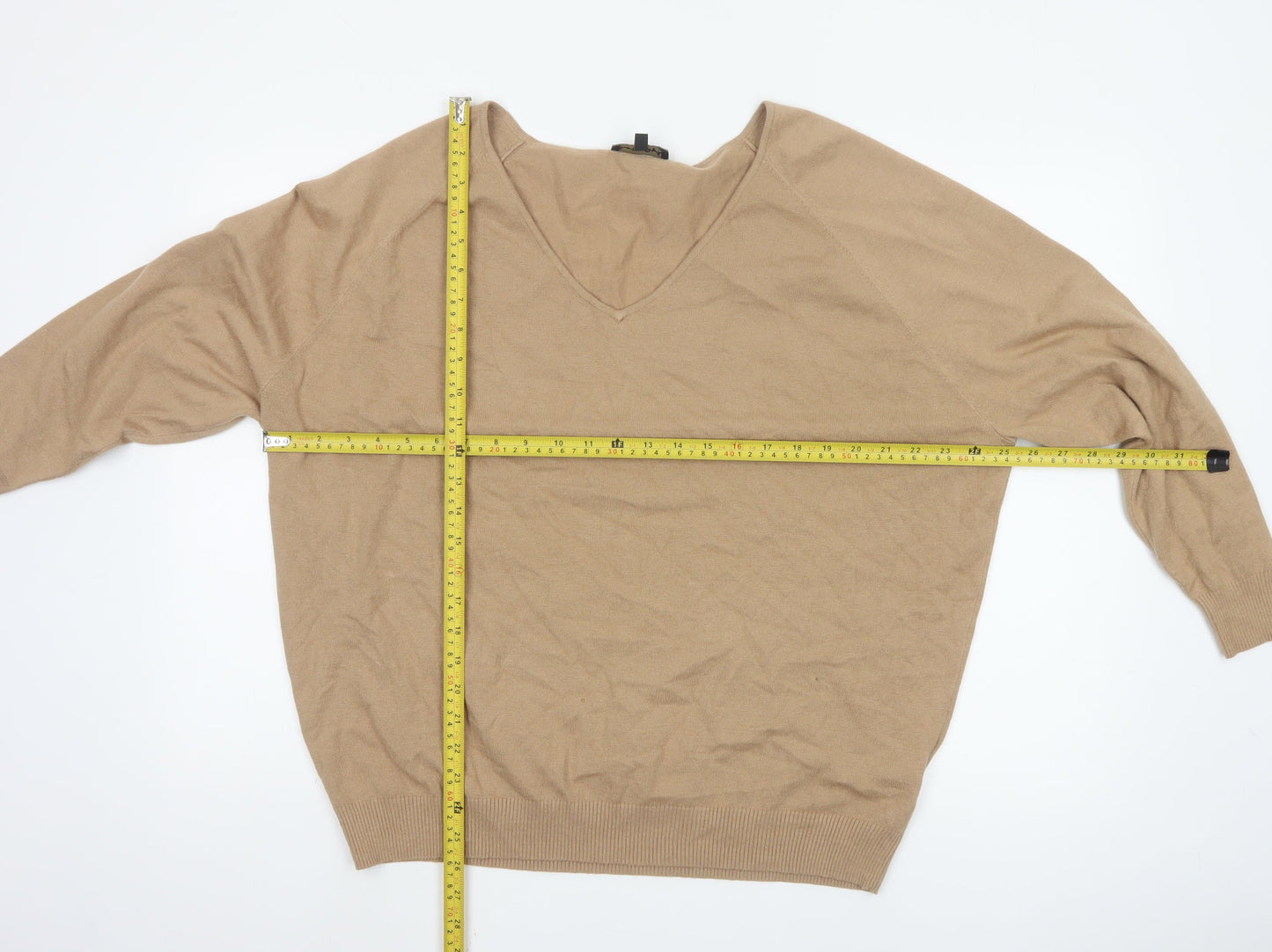 Phase Eight Women’s Beige V-Neck Relaxed Knit Jumper Size L