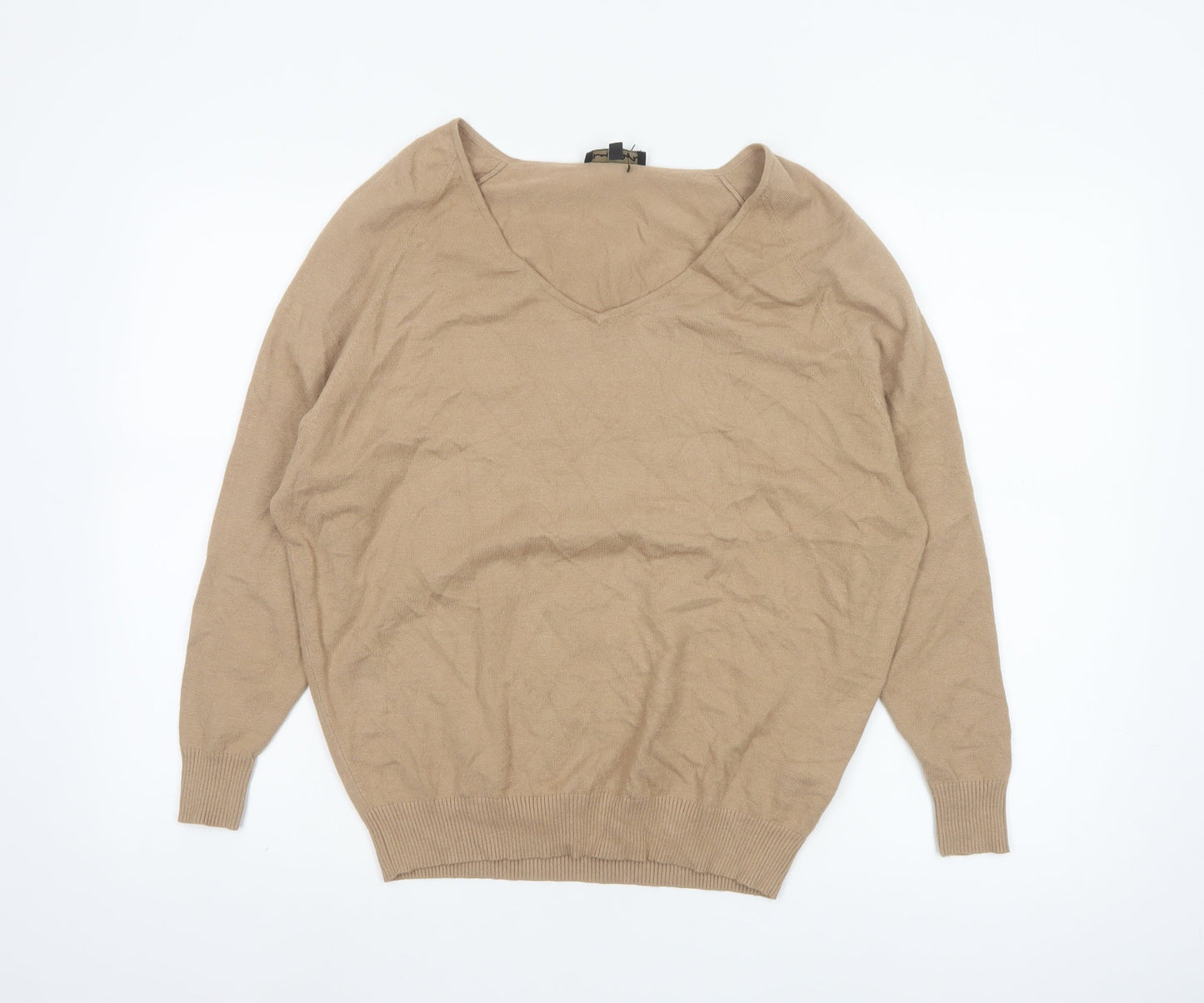 Phase Eight Women Beige V-Neck Relaxed Knit Pullover Jumper XS