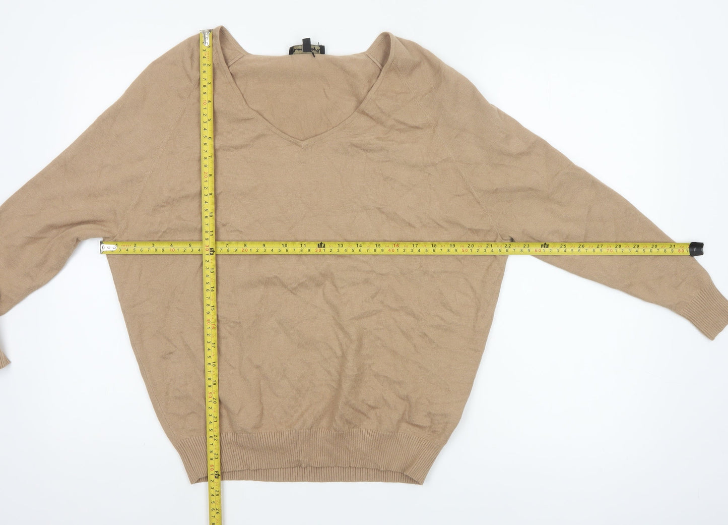 Phase Eight Women Beige V-Neck Relaxed Knit Pullover Jumper XS