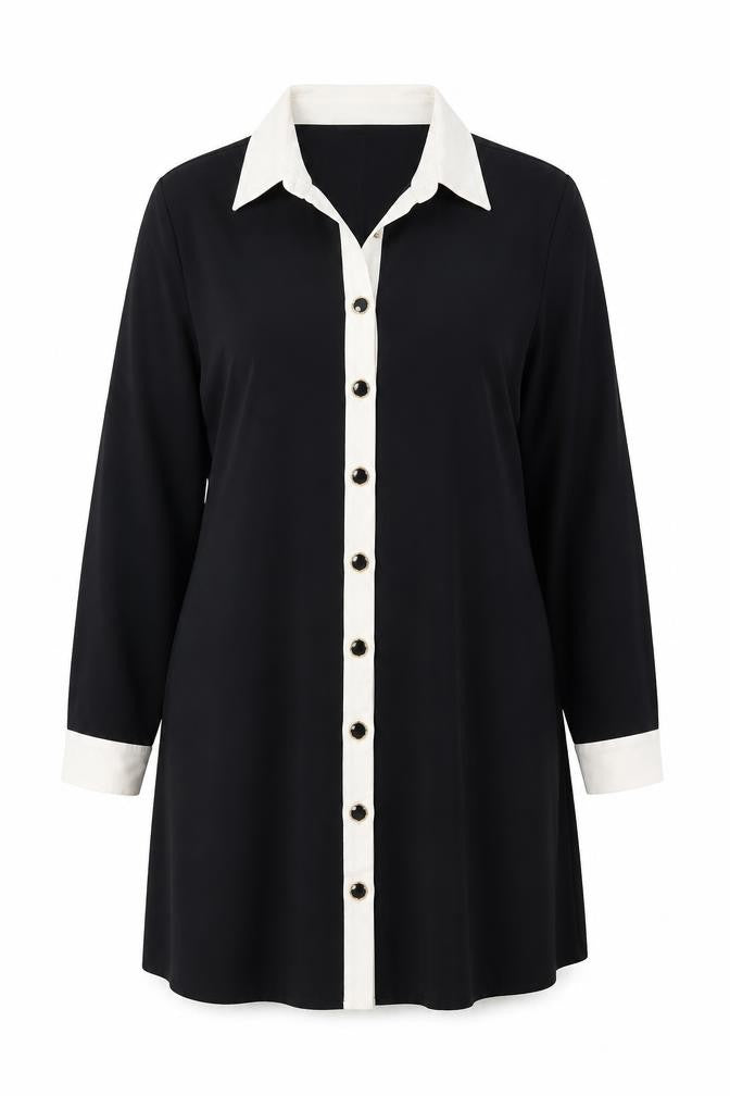 Zara Women Black White Collared Long Sleeve Shirt Dress Size 14