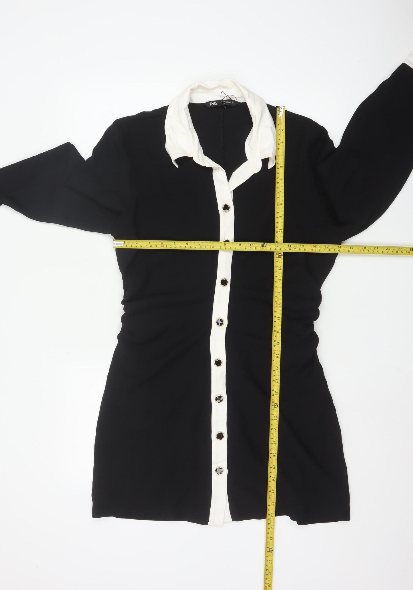 Zara Women Black White Collared Long Sleeve Shirt Dress Size 14