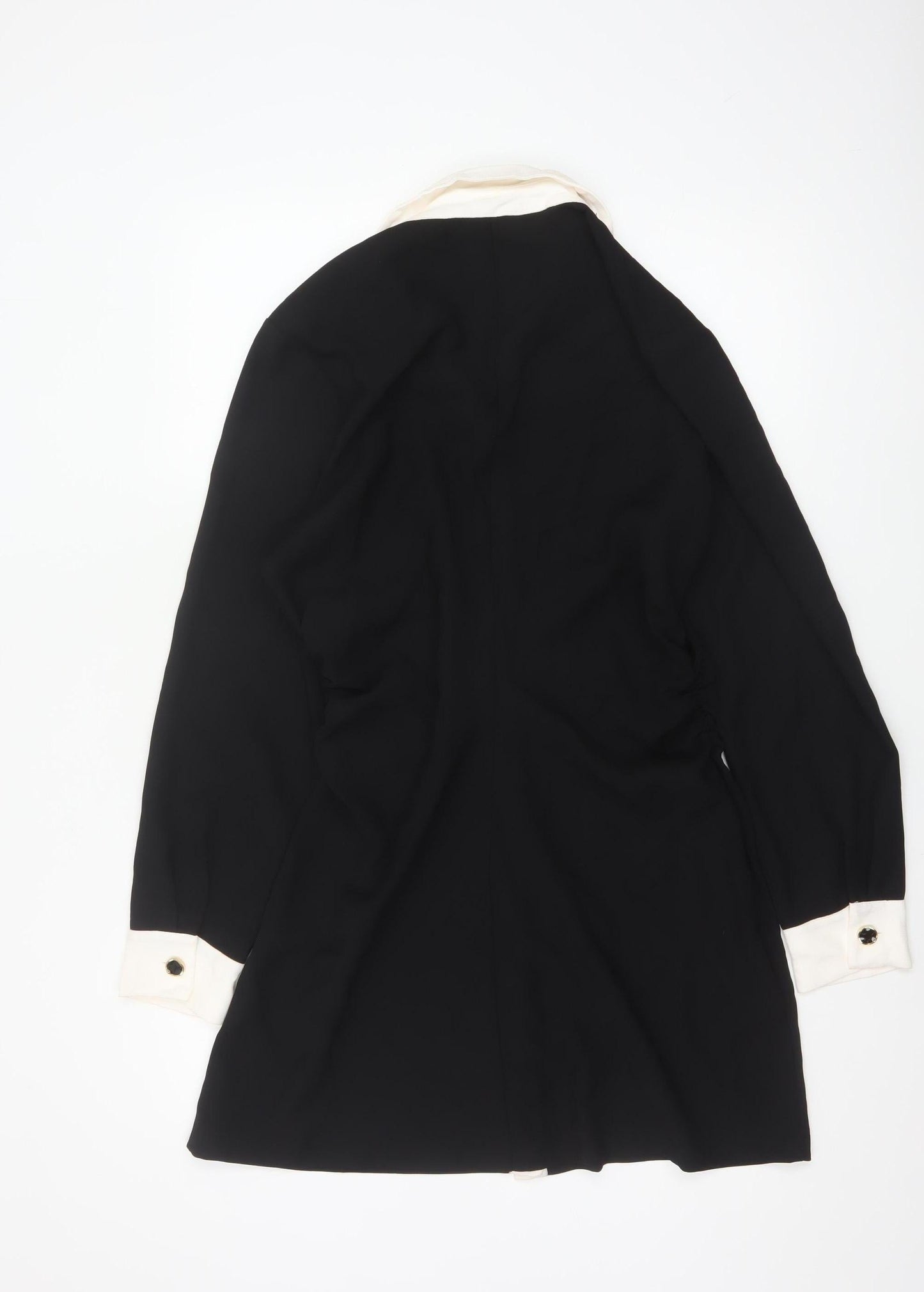Zara Women Black White Collared Long Sleeve Shirt Dress Size 14
