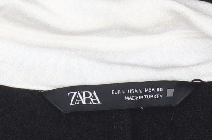 Zara Women Black White Collared Long Sleeve Shirt Dress Size 14