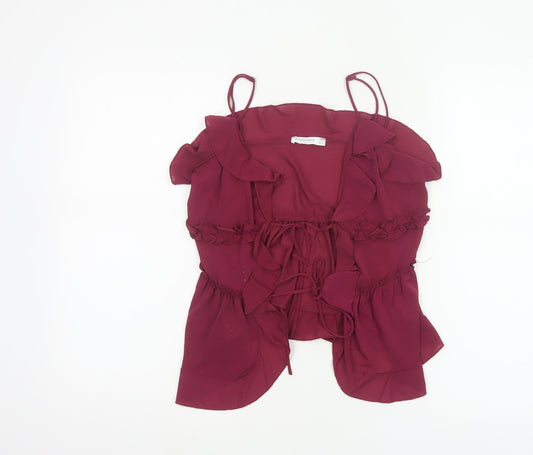 Stradivarius Womens Red Ruffle Camisole Tie Blouse Size 8