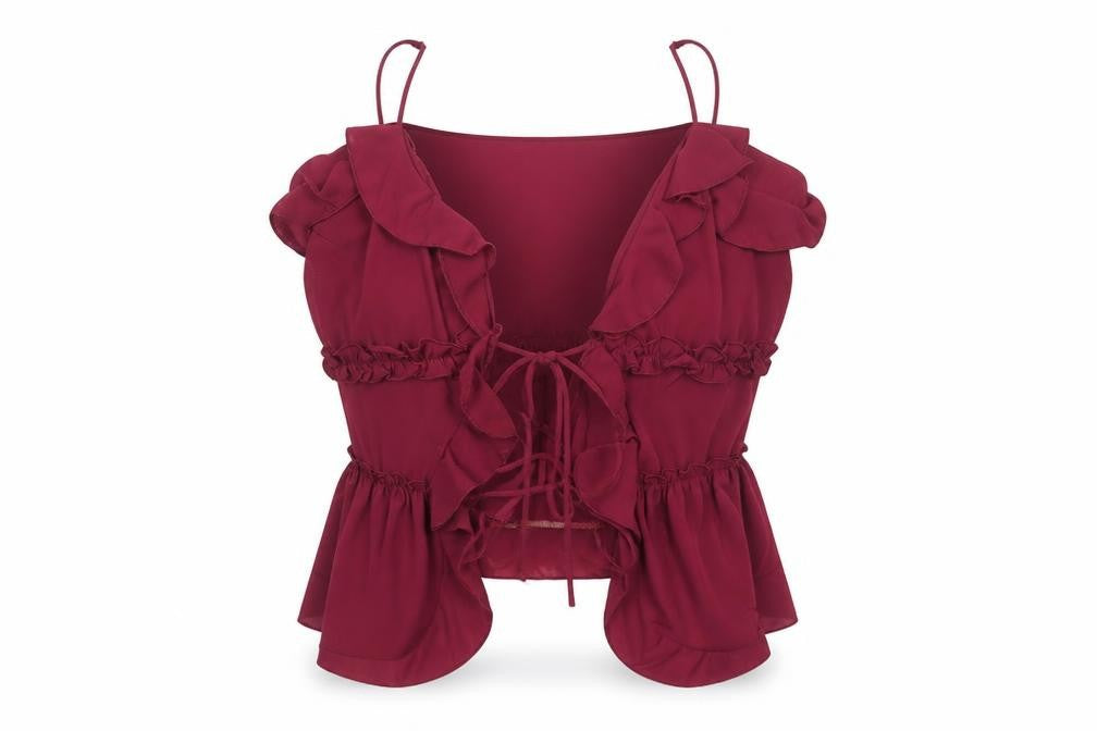 Stradivarius Womens Red Ruffle Camisole Tie Blouse Size 8