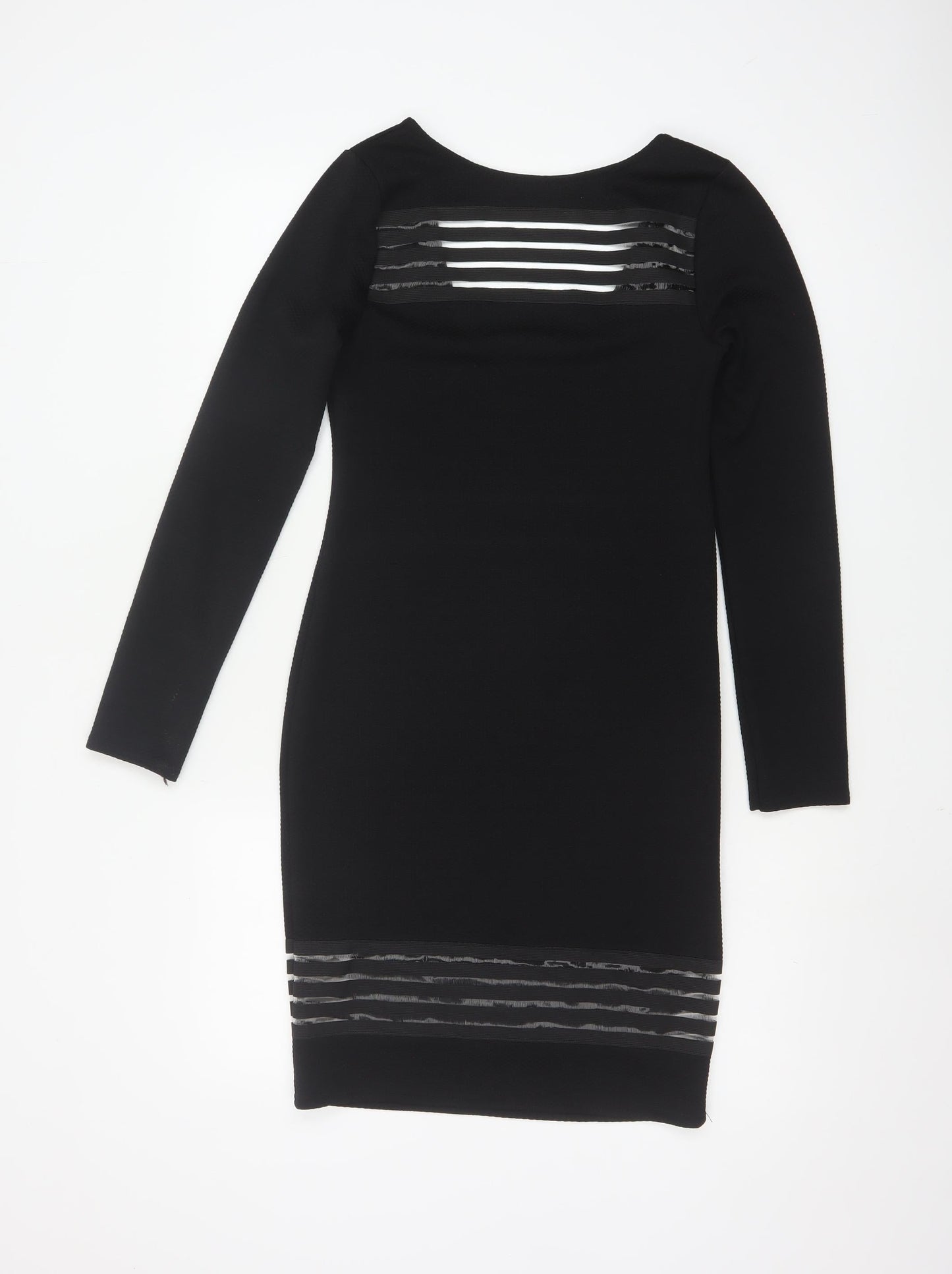 Lipsy Women Black Size 10 Bodycon Knit Dress with Sheer Striped Detail