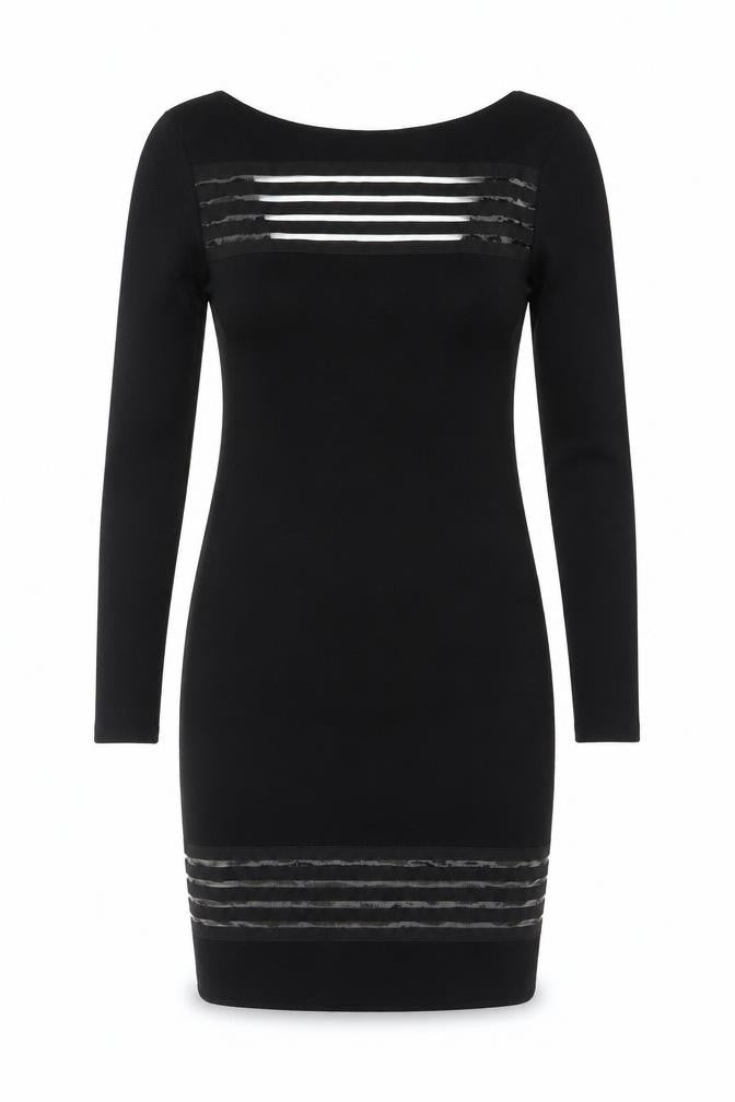 Lipsy Women Black Size 10 Bodycon Knit Dress with Sheer Striped Detail