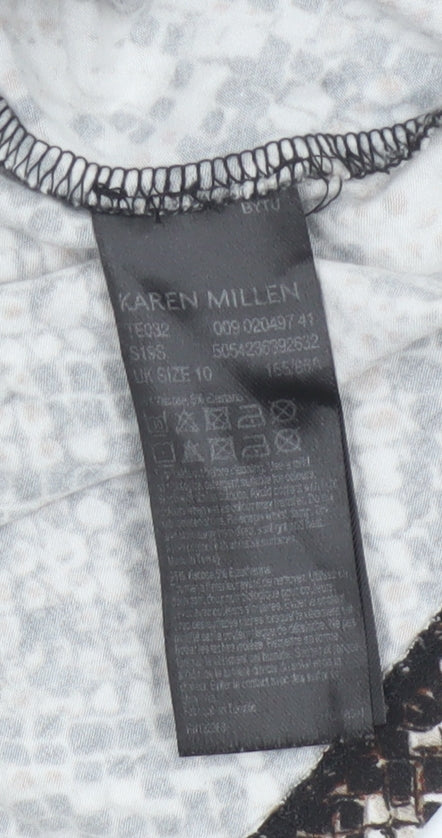 Karen Millen Womens Brown Animal Print Mock Neck Top Size 10