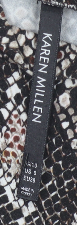 Karen Millen Womens Brown Animal Print Mock Neck Top Size 10
