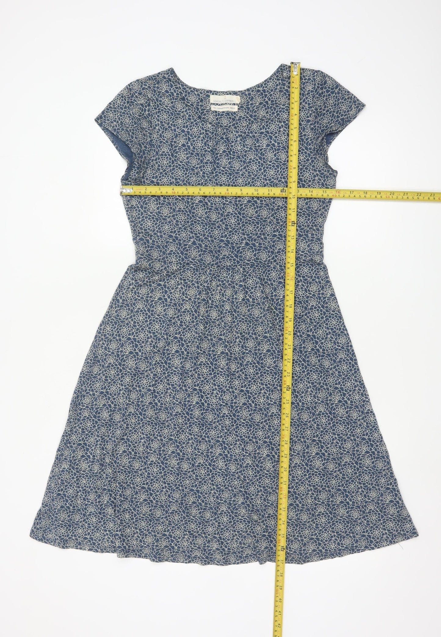 Seasalt Cornwall Womens Blue Floral A-Line Dress Size 8 Short Sleeve