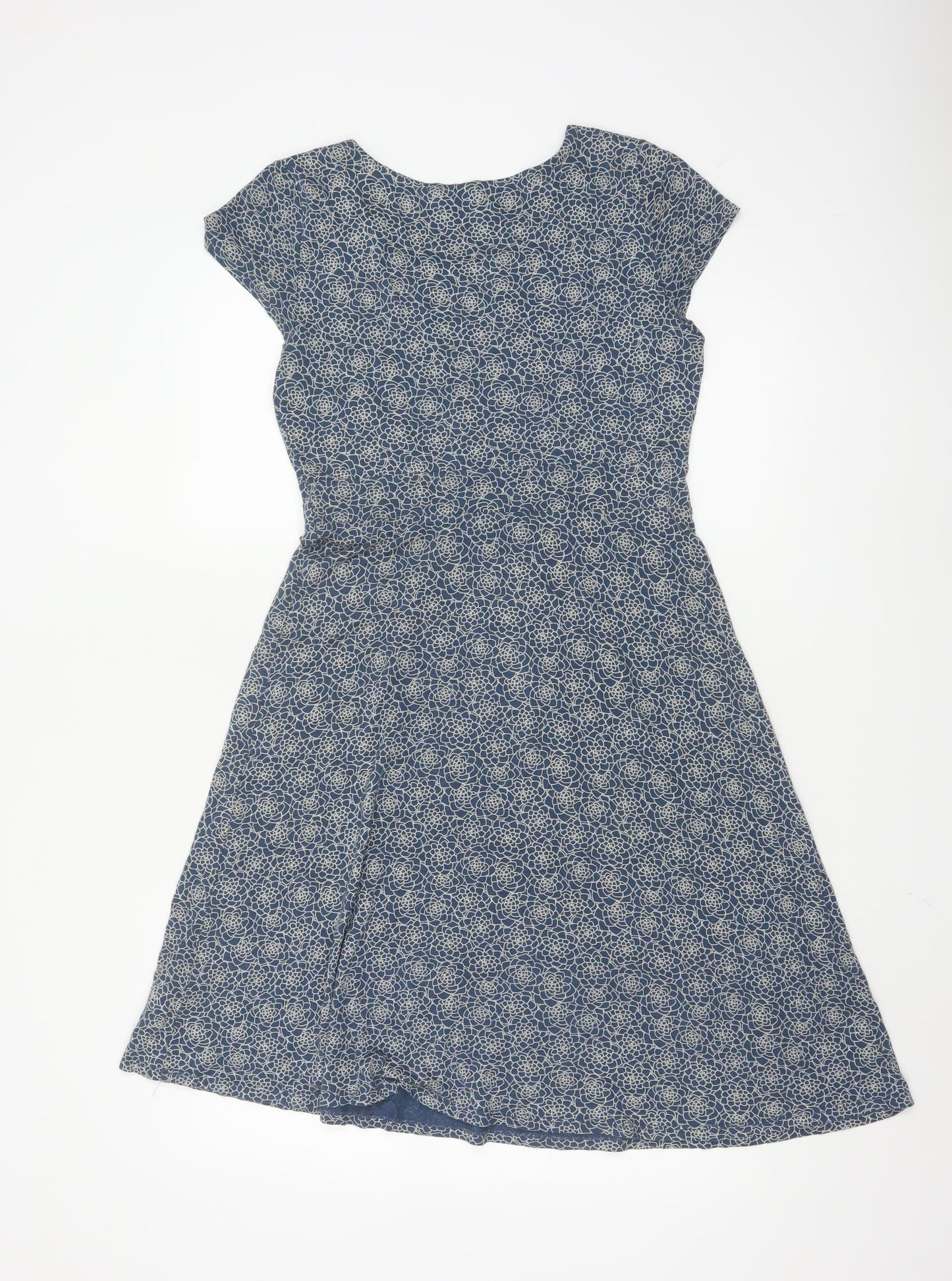 Seasalt Cornwall Womens Blue Floral A-Line Dress Size 8 Short Sleeve