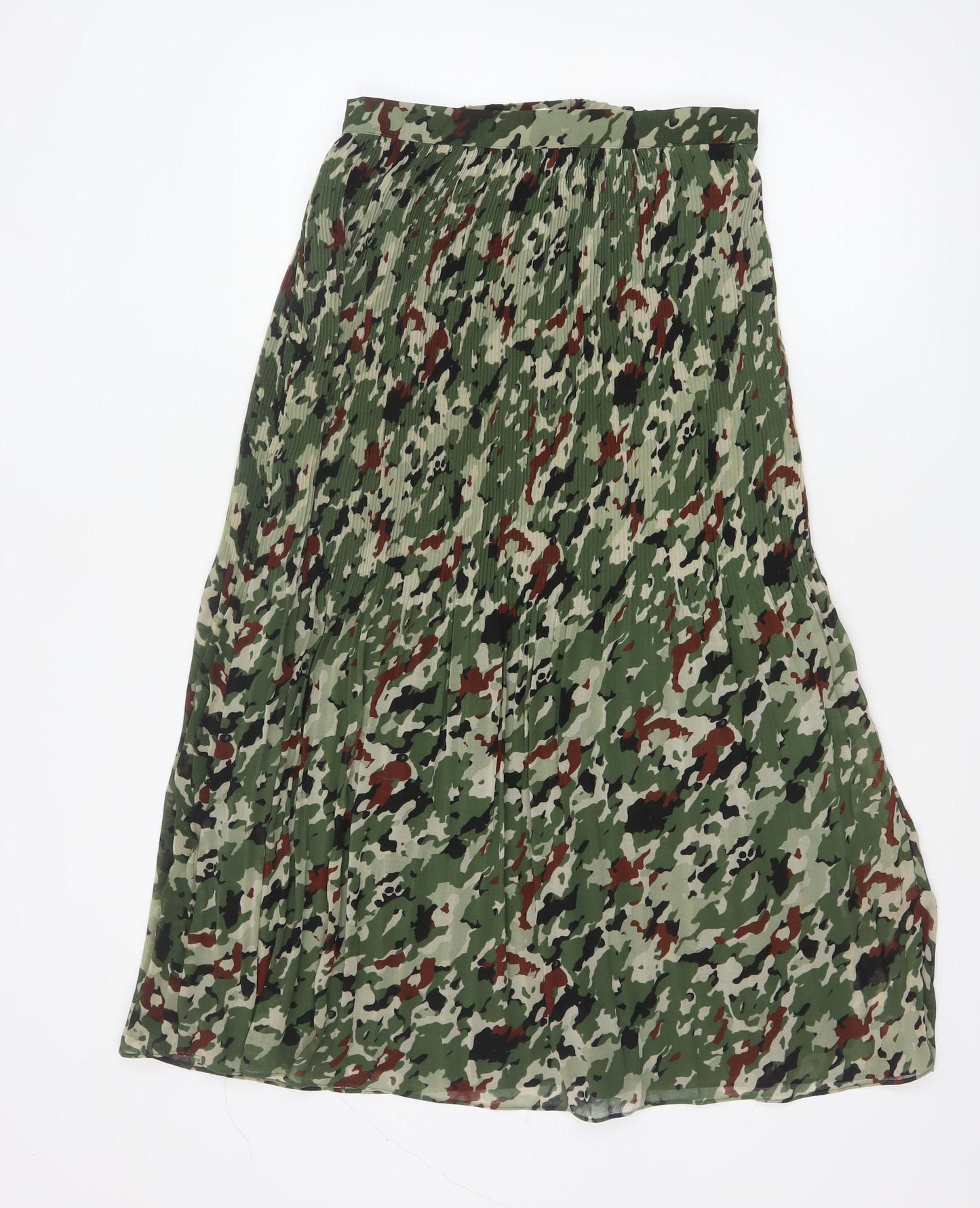 Hush Women’s Green Camouflage Pleated Midi Skirt Size 10