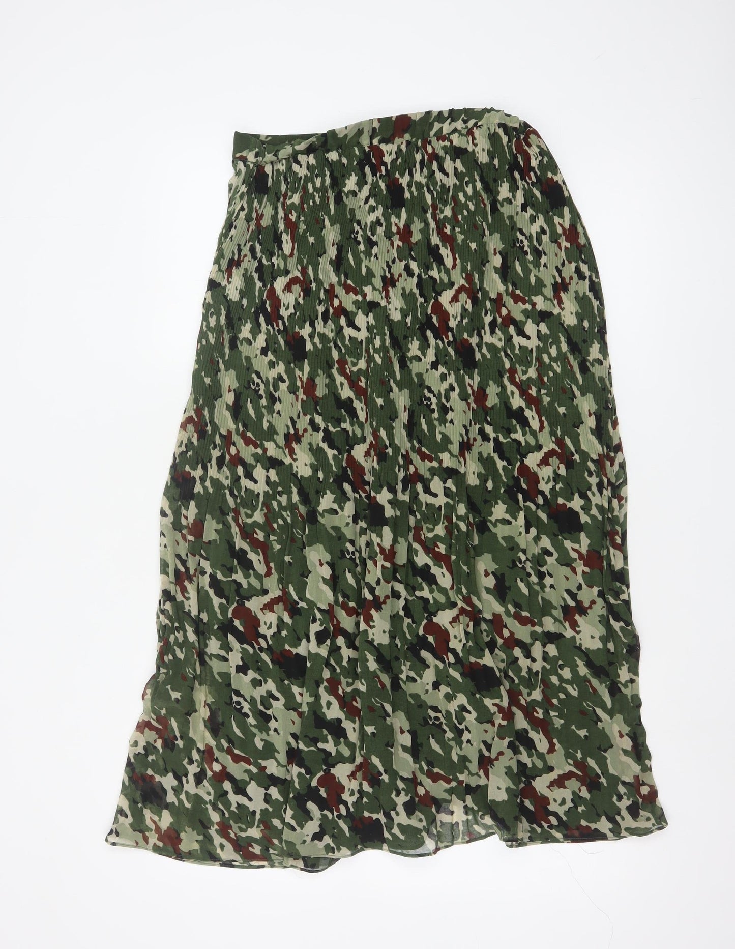 Hush Women’s Green Camouflage Pleated Midi Skirt Size 10