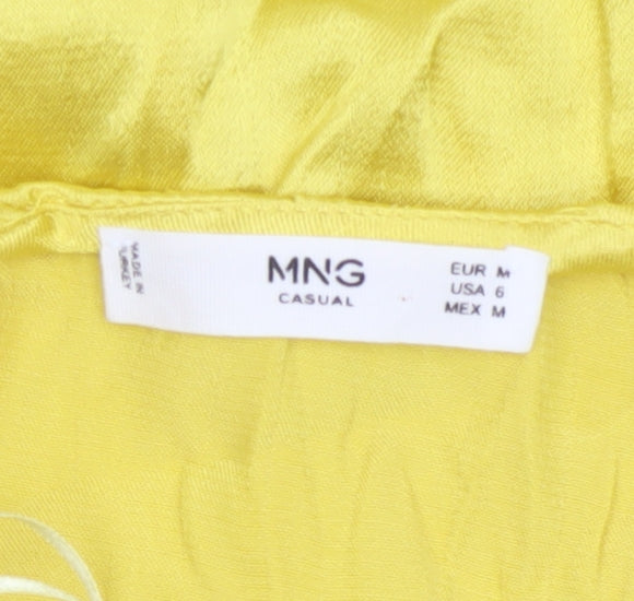 MNG Women’s Yellow V-Neck Flutter Sleeve Wrap Midi Dress Size 10