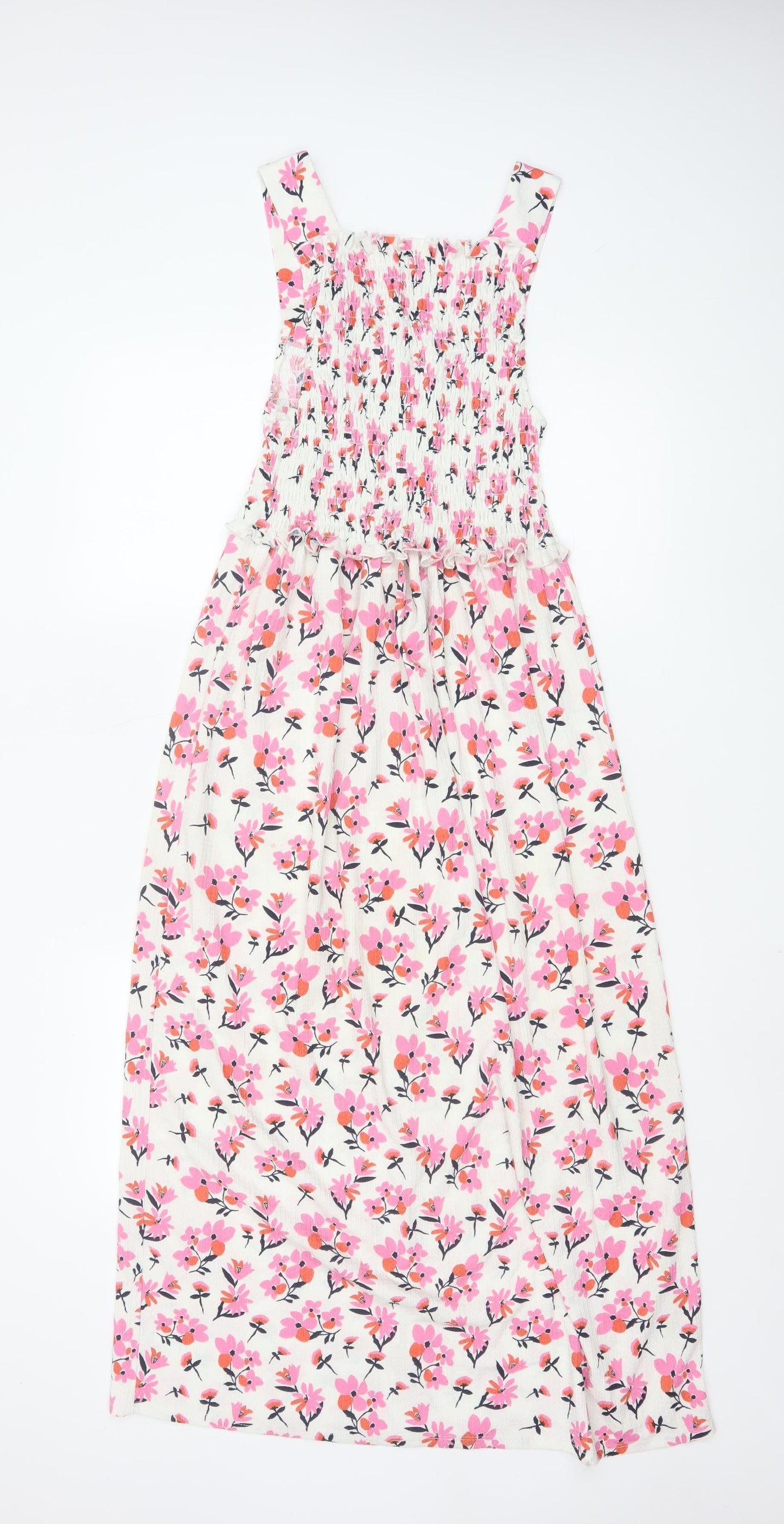 River Island Women’s Multicoloured Floral Smocked Midi Dress Size 8