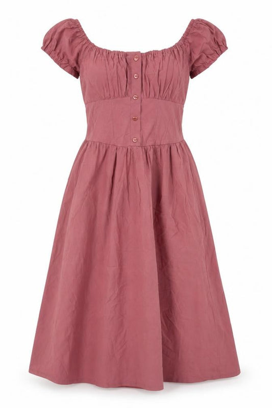 Boohoo Women Pink Midi A-Line Puff Sleeve Dress UK 10