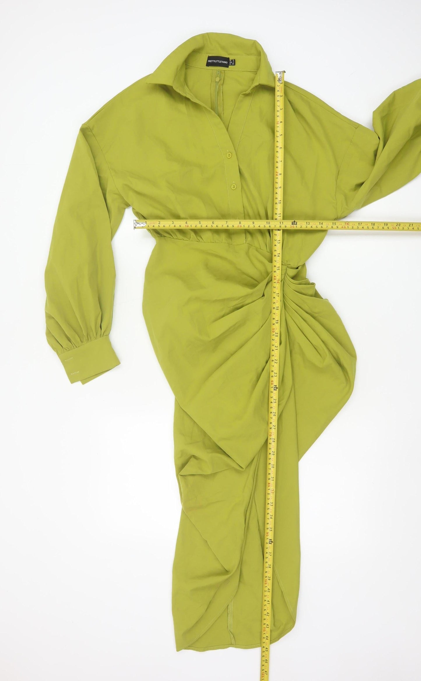 PrettyLittleThing Women’s Green Size 6 Collared Ruched Midi Shirt Dress