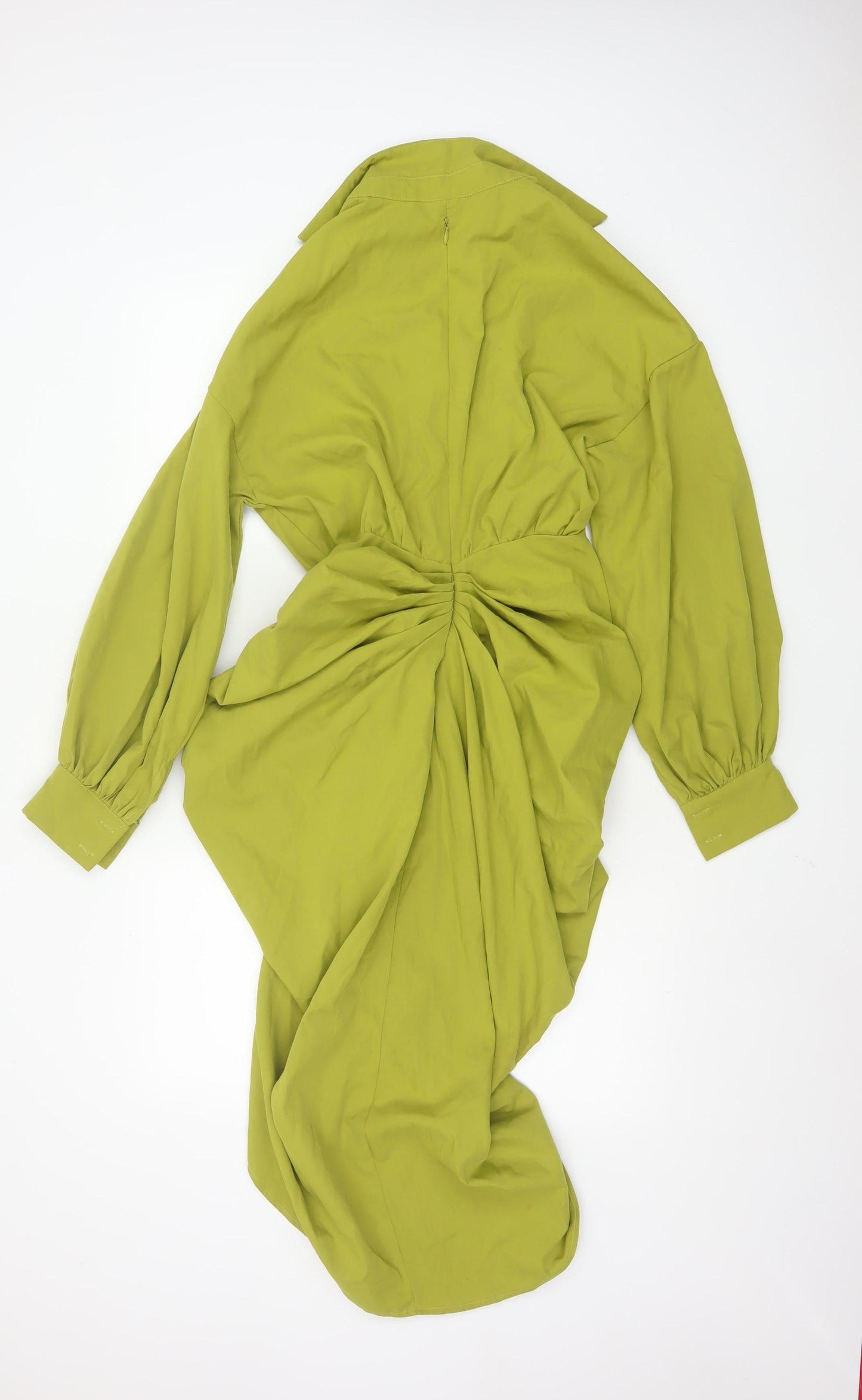 PrettyLittleThing Women’s Green Size 6 Collared Ruched Midi Shirt Dress