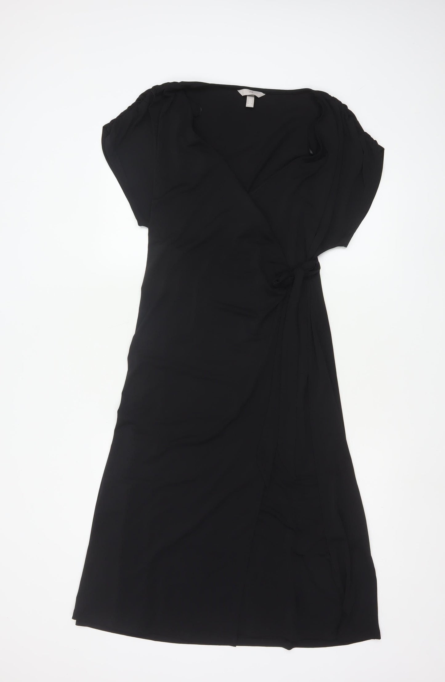 H&M Women’s Black Wrap Dress Size 12 Short Sleeve Knee Length