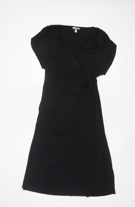 H&M Women’s Black Wrap Dress Size 12 Short Sleeve Knee Length