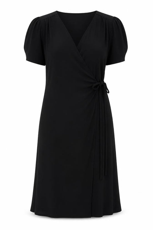 H&M Women’s Black Wrap Dress Size 12 Short Sleeve Knee Length
