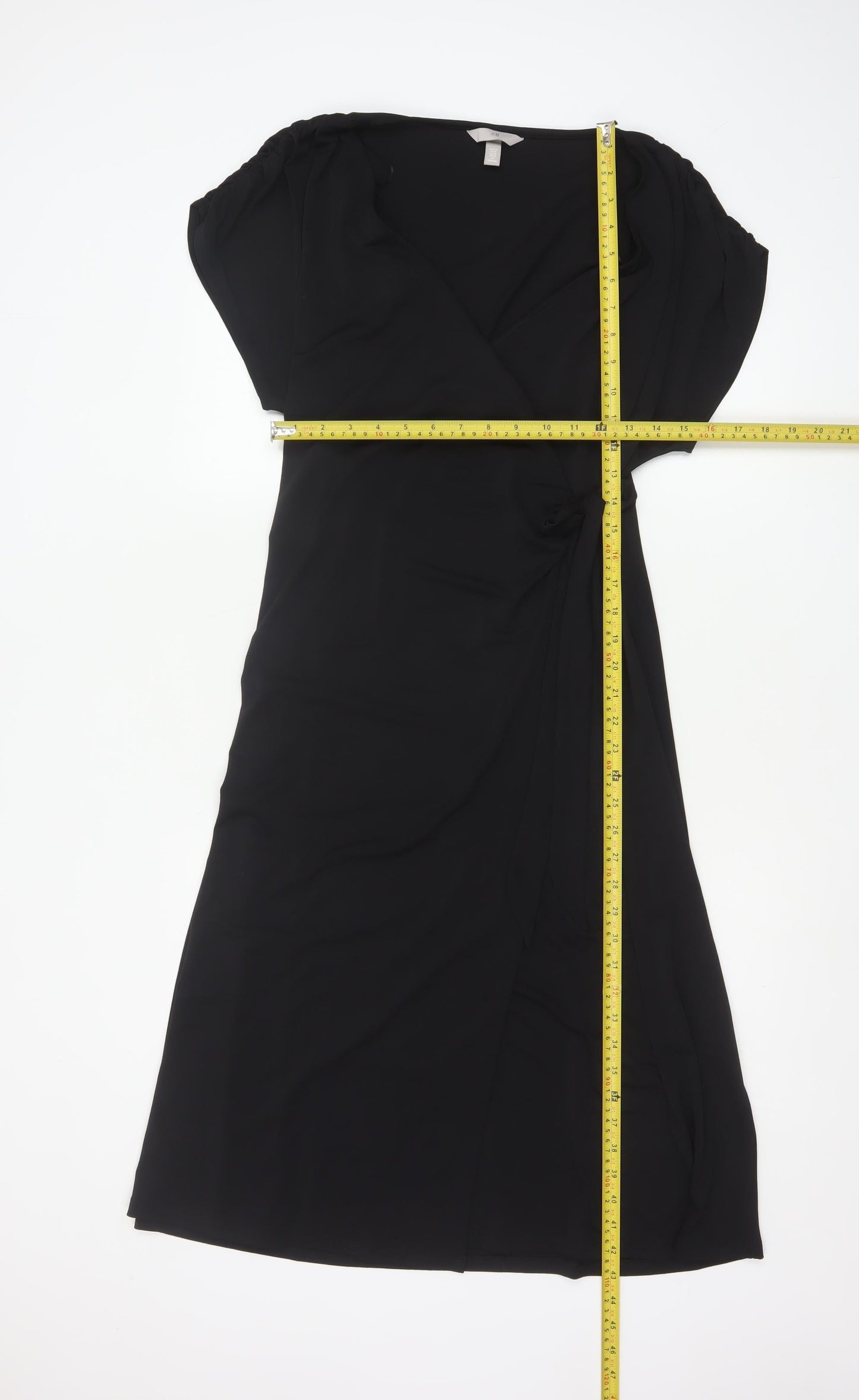 H&M Women’s Black Wrap Dress Size 12 Short Sleeve Knee Length