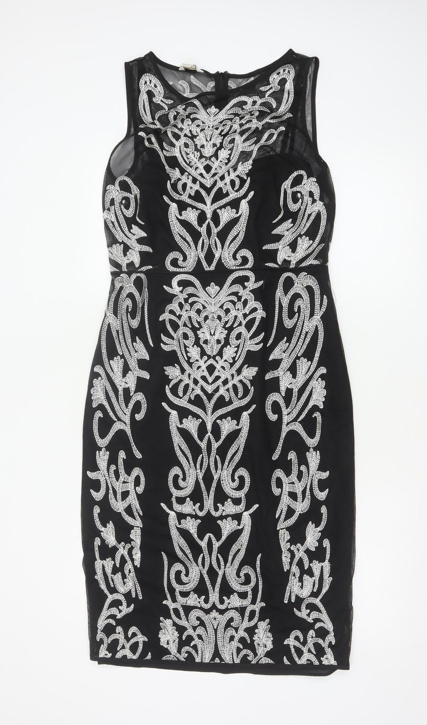 Monsoon Womens Black Beaded Bodycon Dress Size 12 Party Cocktail