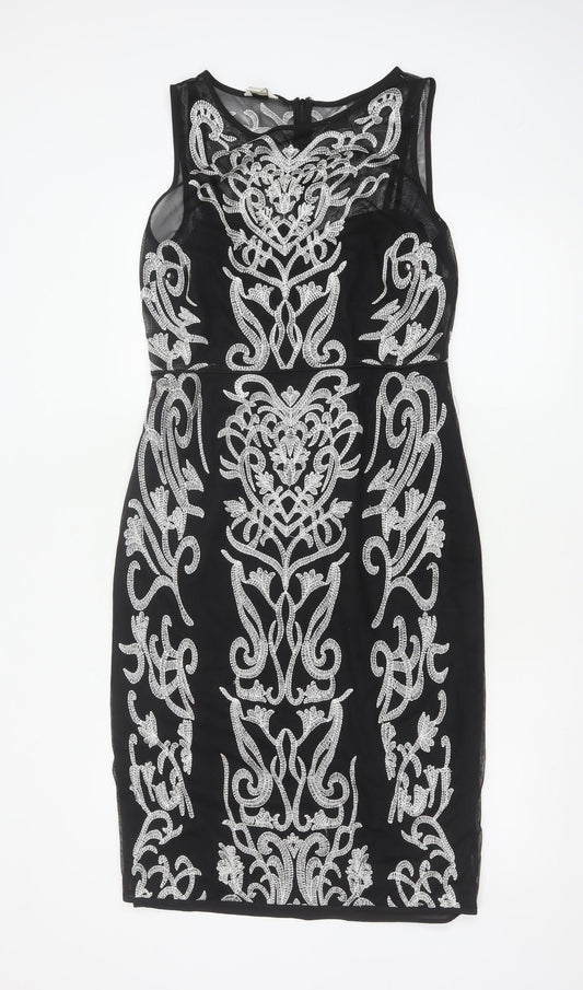 Monsoon Womens Black Beaded Bodycon Dress Size 12 Party Cocktail