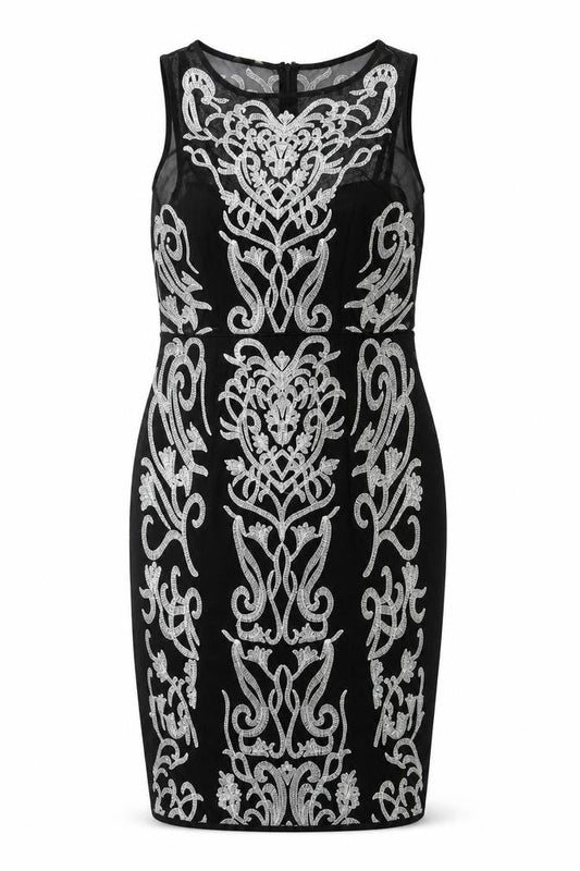 Monsoon Womens Black Beaded Bodycon Dress Size 12 Party Cocktail