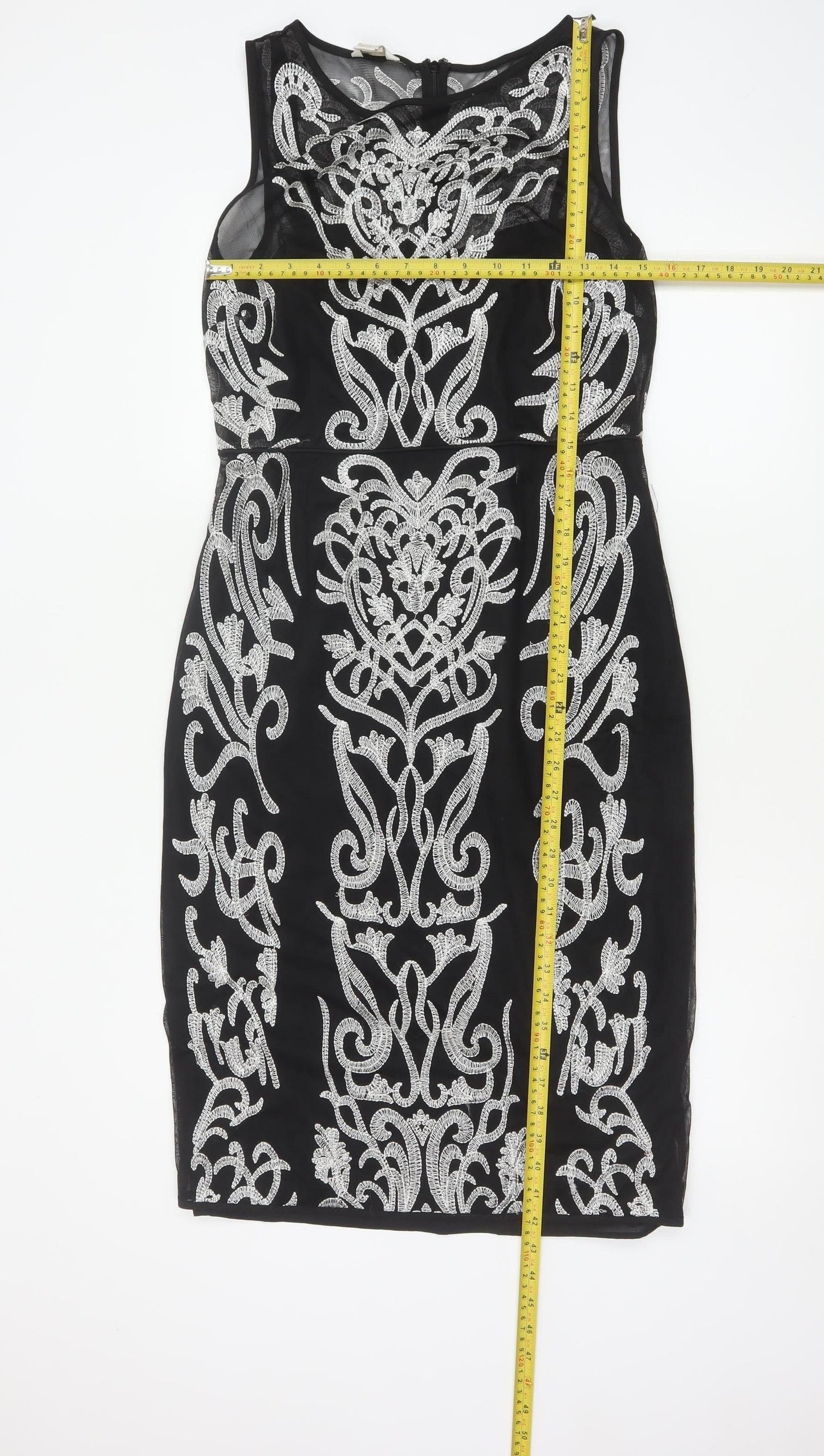 Monsoon Womens Black Beaded Bodycon Dress Size 12 Party Cocktail