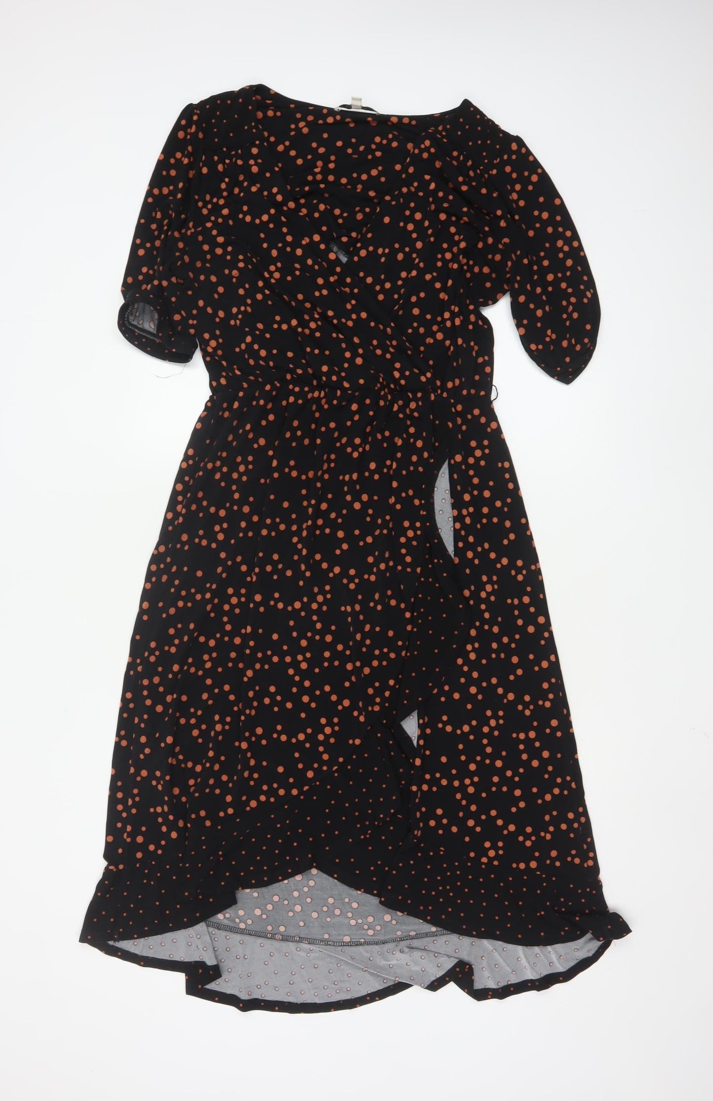 Oasis Women's Black Polka Dot Midi Wrap Dress Size 12