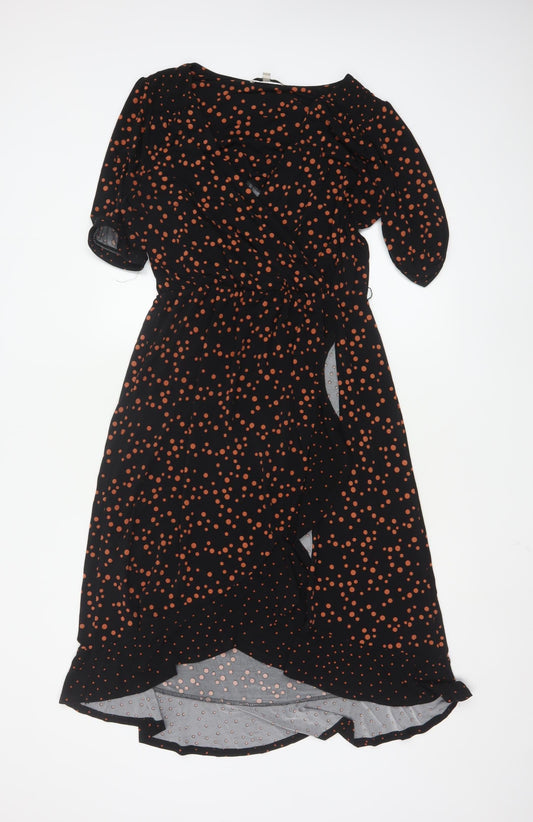 Oasis Women's Black Polka Dot Midi Wrap Dress Size 12