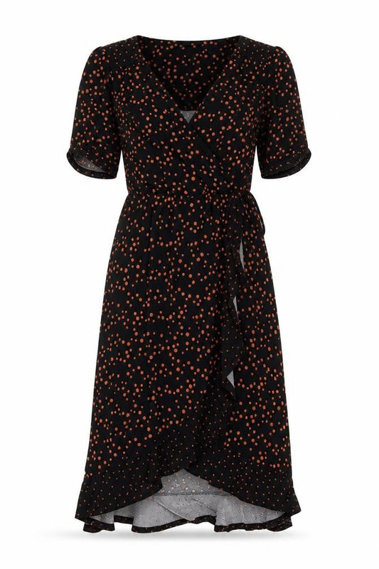 Oasis Women's Black Polka Dot Midi Wrap Dress Size 12