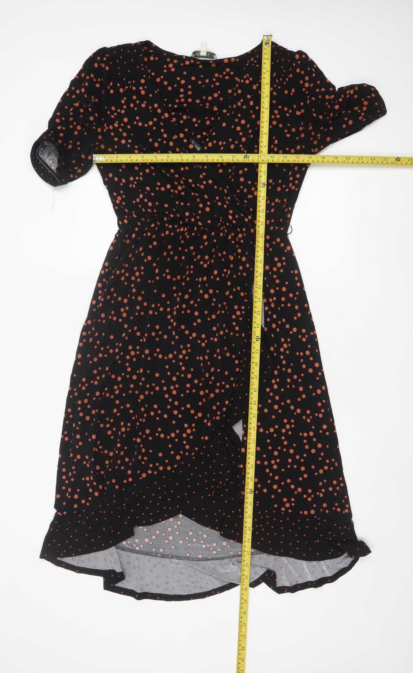 Oasis Women's Black Polka Dot Midi Wrap Dress Size 12
