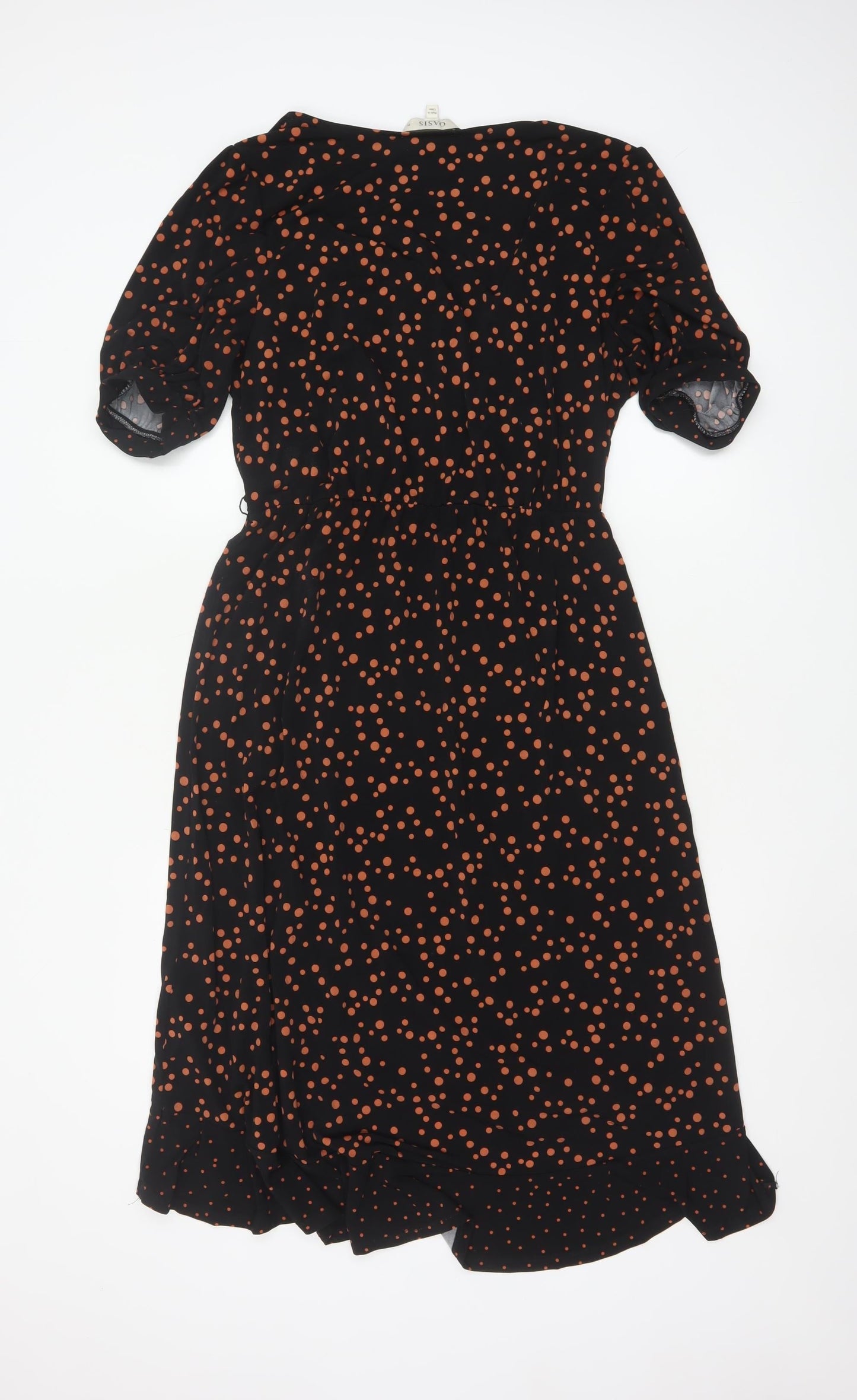 Oasis Women's Black Polka Dot Midi Wrap Dress Size 12