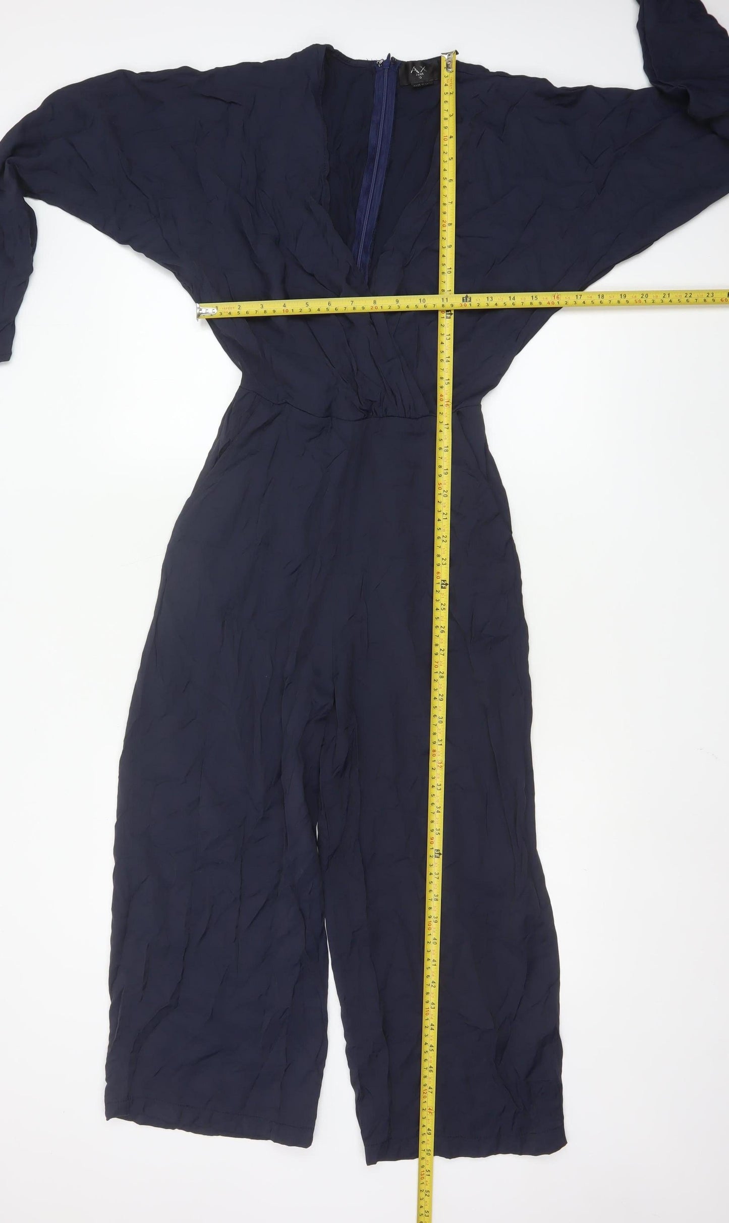AX Paris Women's Navy Blue Long Sleeve V-Neck Wide Leg Jumpsuit Size 10