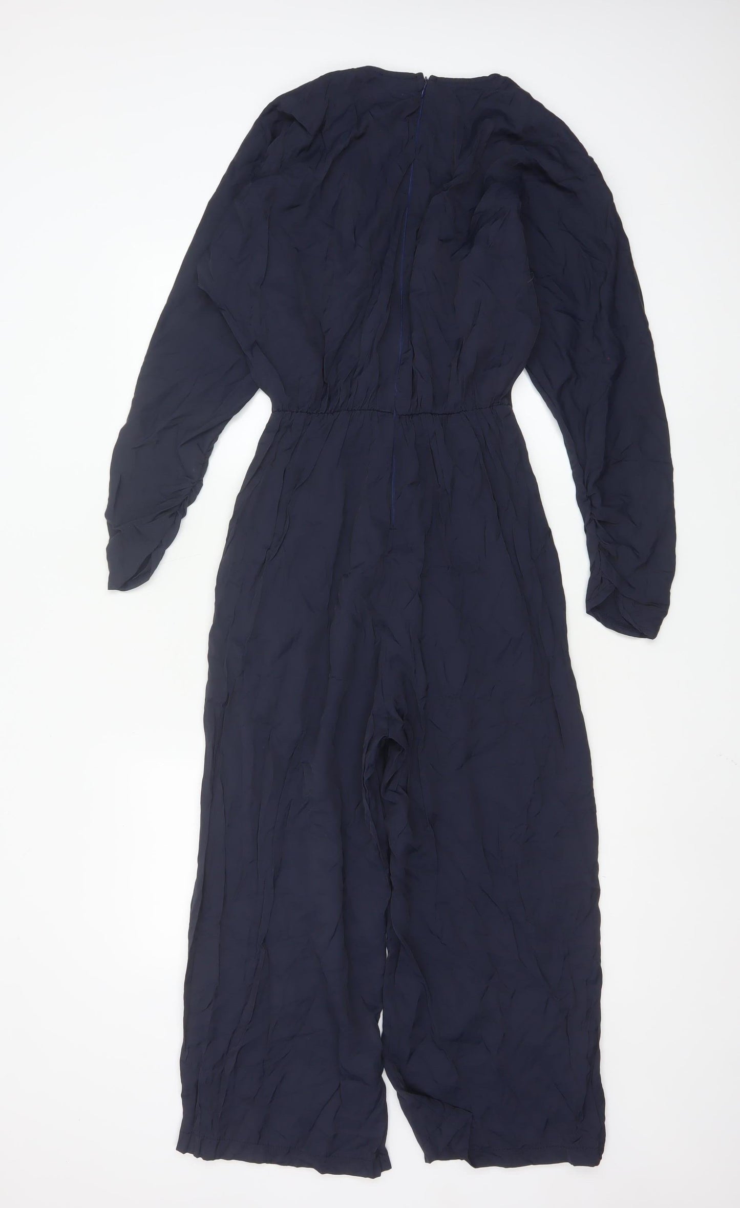 AX Paris Women's Navy Blue Long Sleeve V-Neck Wide Leg Jumpsuit Size 10