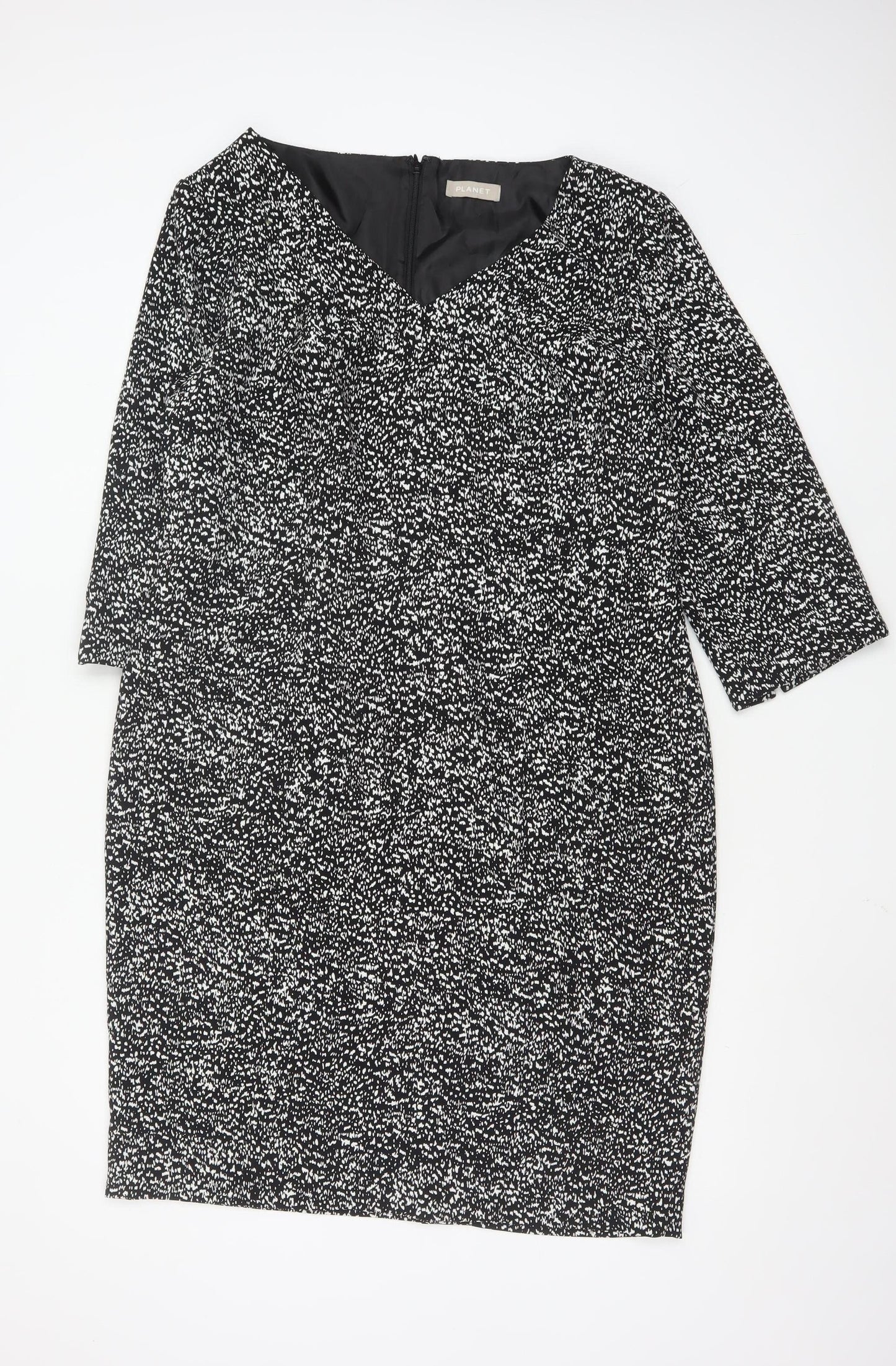 Planet Women’s Black Geometric Sheath Dress Size 16 Workwear